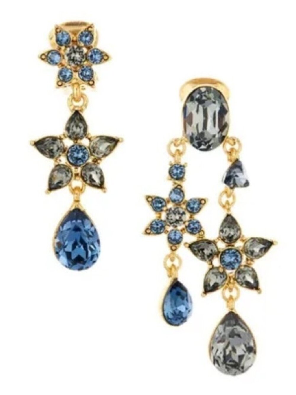 Oscar de la Renta Crystal Flower Clip-On Drop Earrings